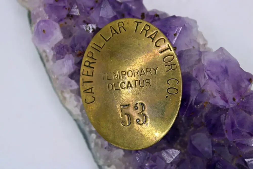 Vintage Caterpillar Tractor Co. Temporary Employee Badge Decatur Illinois